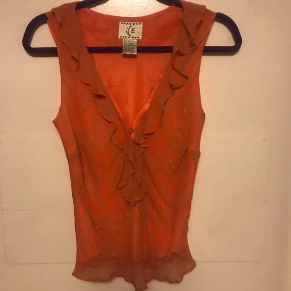 Ice Tops - Ice silk orange ruffle top